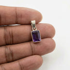 Emerald Cut Amethyst Pendant – Deep Purple Sterling Silver Minimalist Gemstone Jewelry