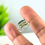 Raw Green Tourmaline Sterling Silver Ring: Handmade Open Band Jewelry