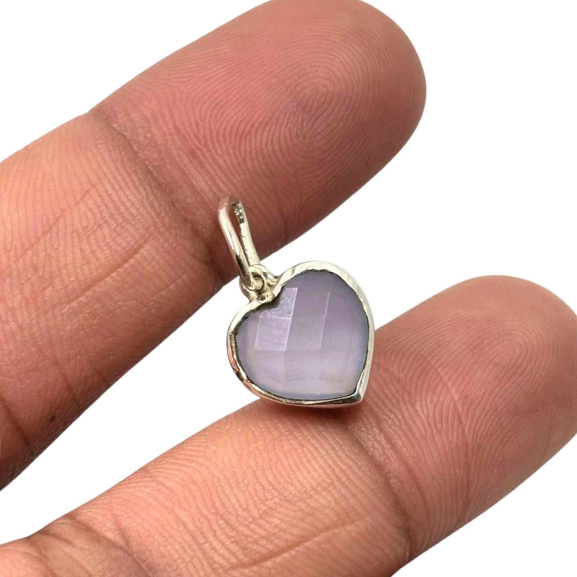 Faceted Lilac Chalcedony Heart Pendant - 925 Sterling Silver Charm