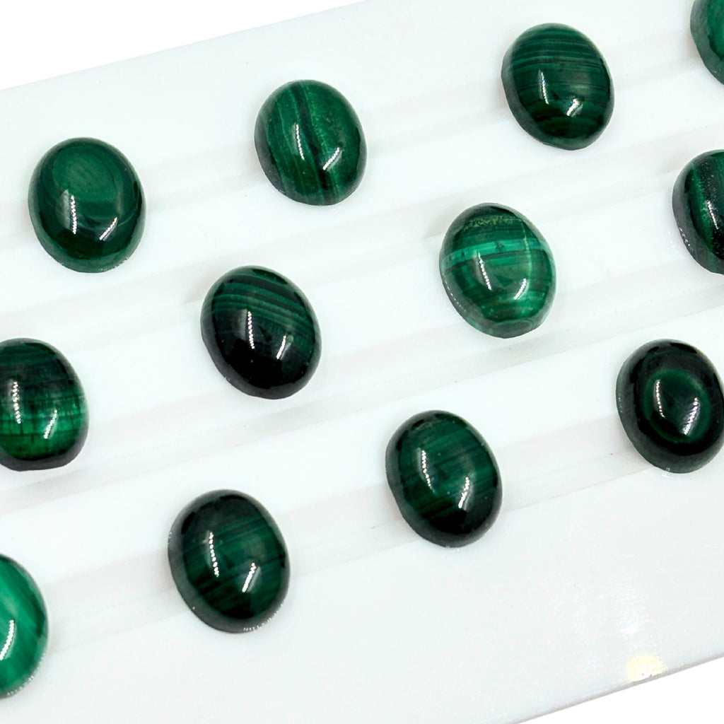 Malachite Oval Cabochons - AAA Grade, 10x8mm, Pack of 5