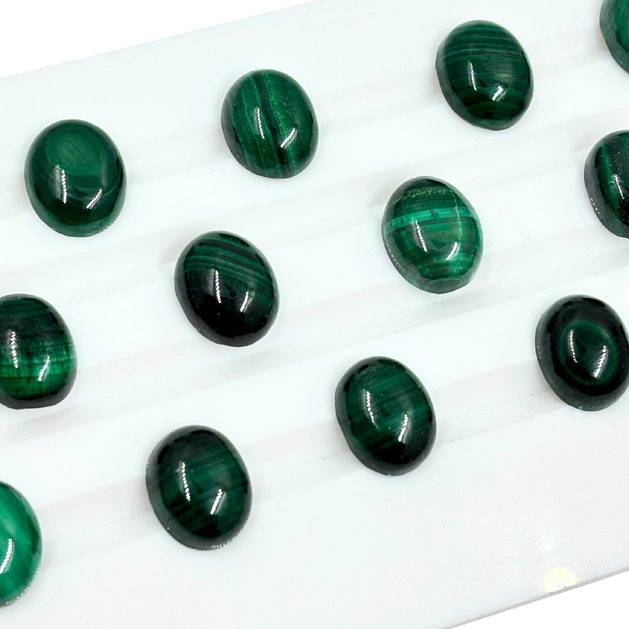 Malachite Oval Cabochons - AAA Grade, 10x8mm, Pack of 5