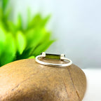 Raw Green Tourmaline Bar Ring: Handcrafted Sterling Silver Minimalist Ring