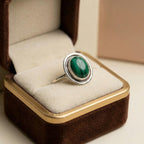 Malachite Sterling Silver Ring: Oval Green Gemstone, Boho Statement