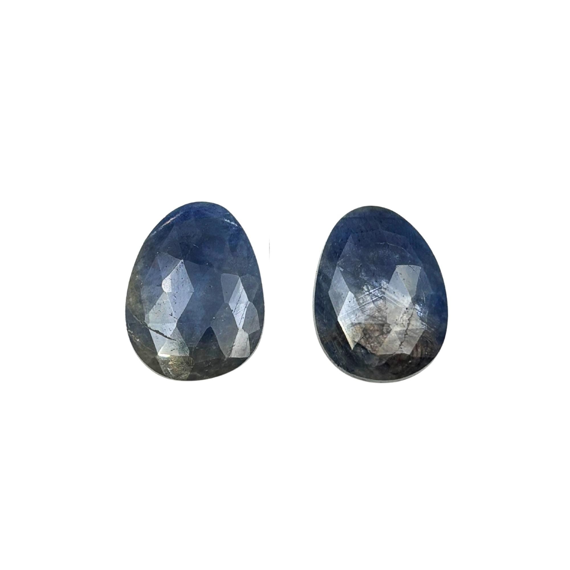 Rose Cut Sapphire Slices: Natural Untreated Gemstone Pair, Flat Back