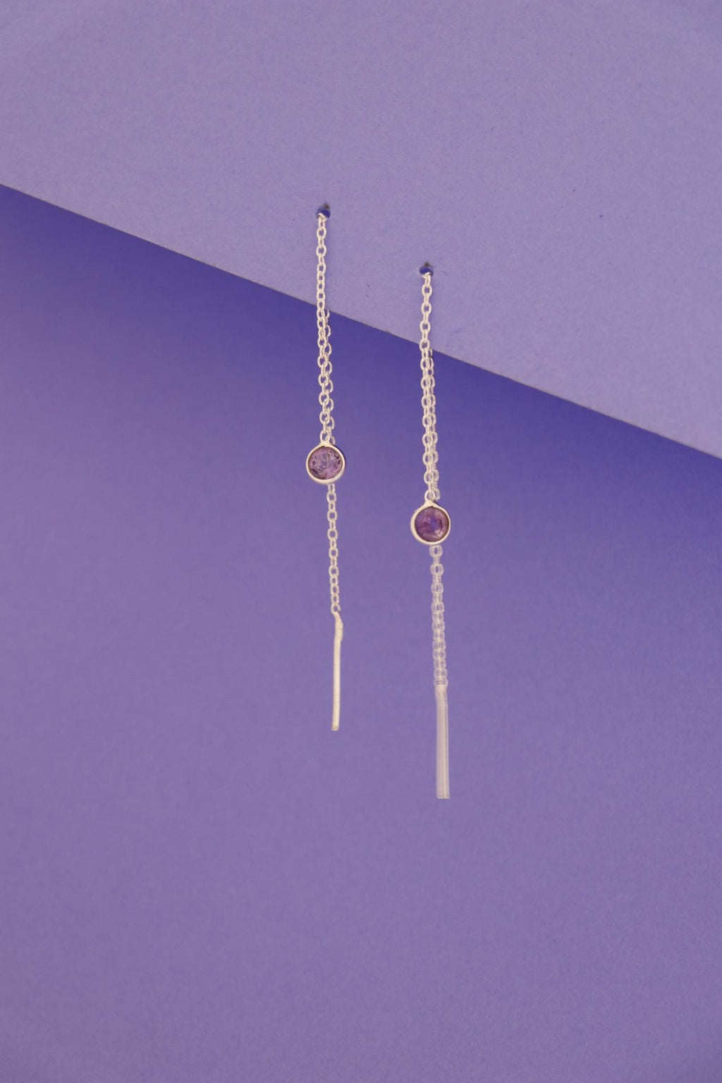 Pink Tourmaline Threader Earrings 925 Sterling Silver | Dainty Chain Drop | October Birthstone | Minimalist Jewelry