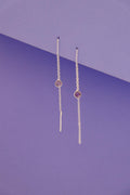 Pink Tourmaline Threader Earrings 925 Sterling Silver | Dainty Chain Drop | October Birthstone | Minimalist Jewelry