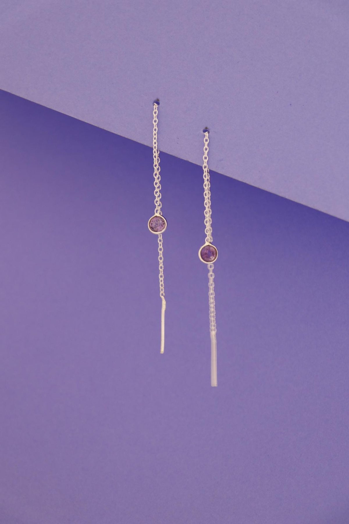 Pink Tourmaline Threader Earrings 925 Sterling Silver | Dainty Chain Drop | October Birthstone | Minimalist Jewelry