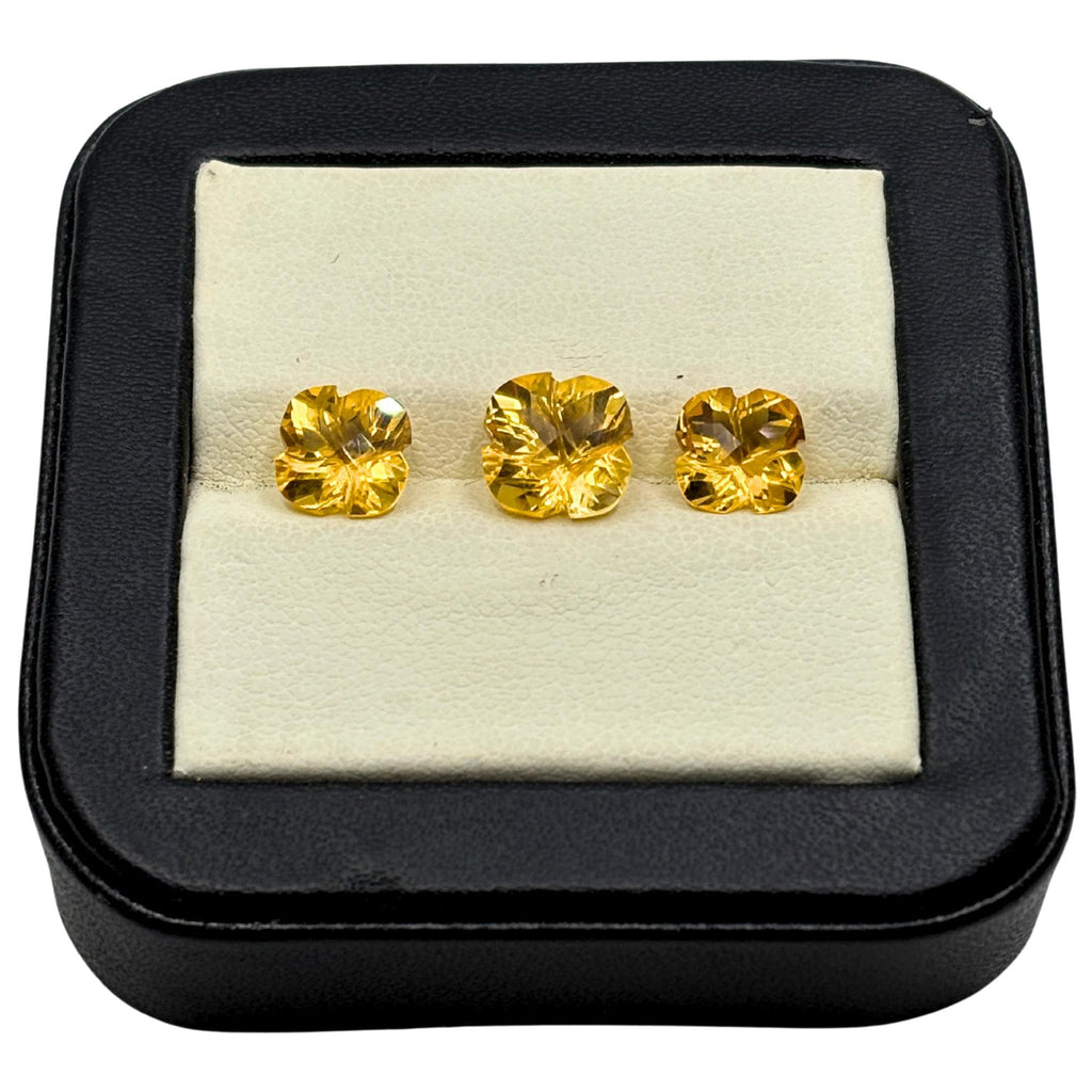 Natural Citrine Gemstone Pair, Flower Cut, Faceted Golden Yellow Loose Stones