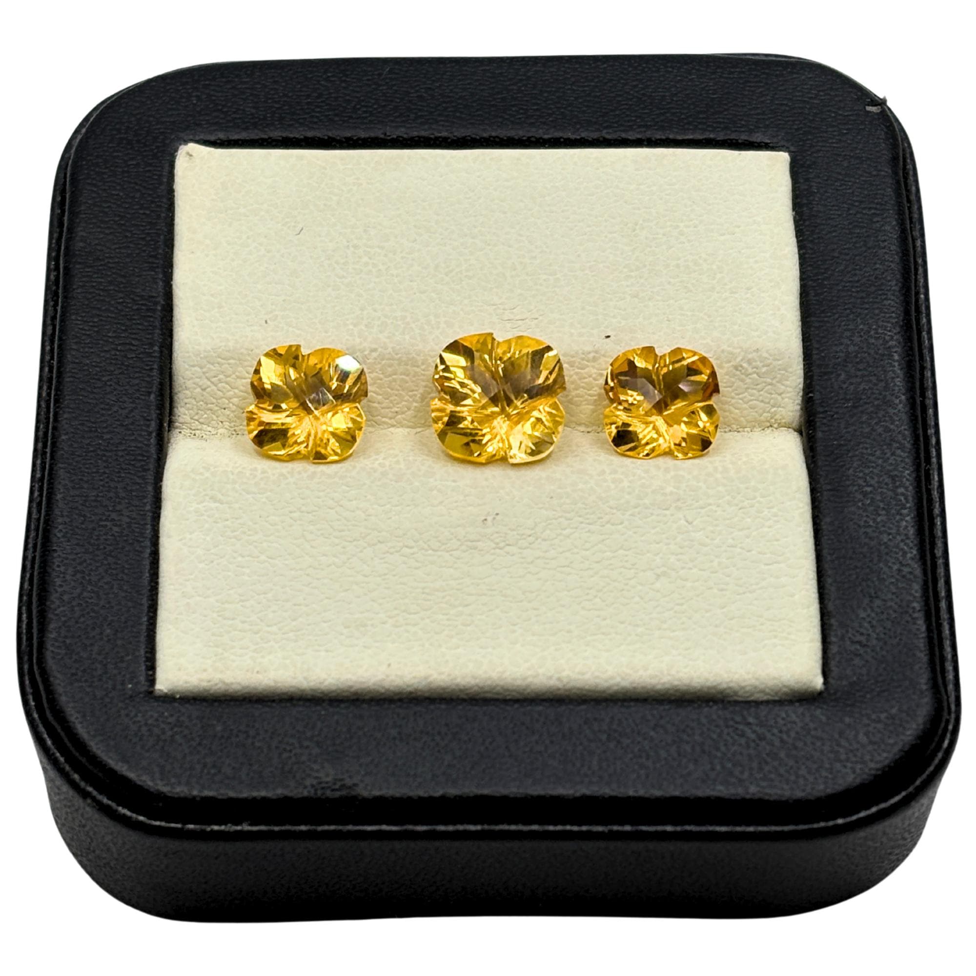Natural Citrine Gemstone Pair, Flower Cut, Faceted Golden Yellow Loose Stones
