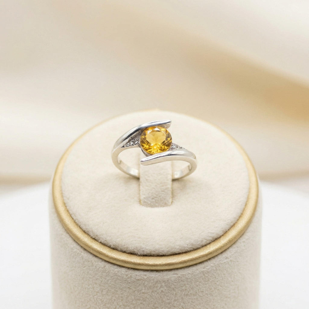 Natural Citrine Round Ring | 925 Sterling Silver | November Birthstone | Minimalist Gemstone Band | Handmade in Jaipur