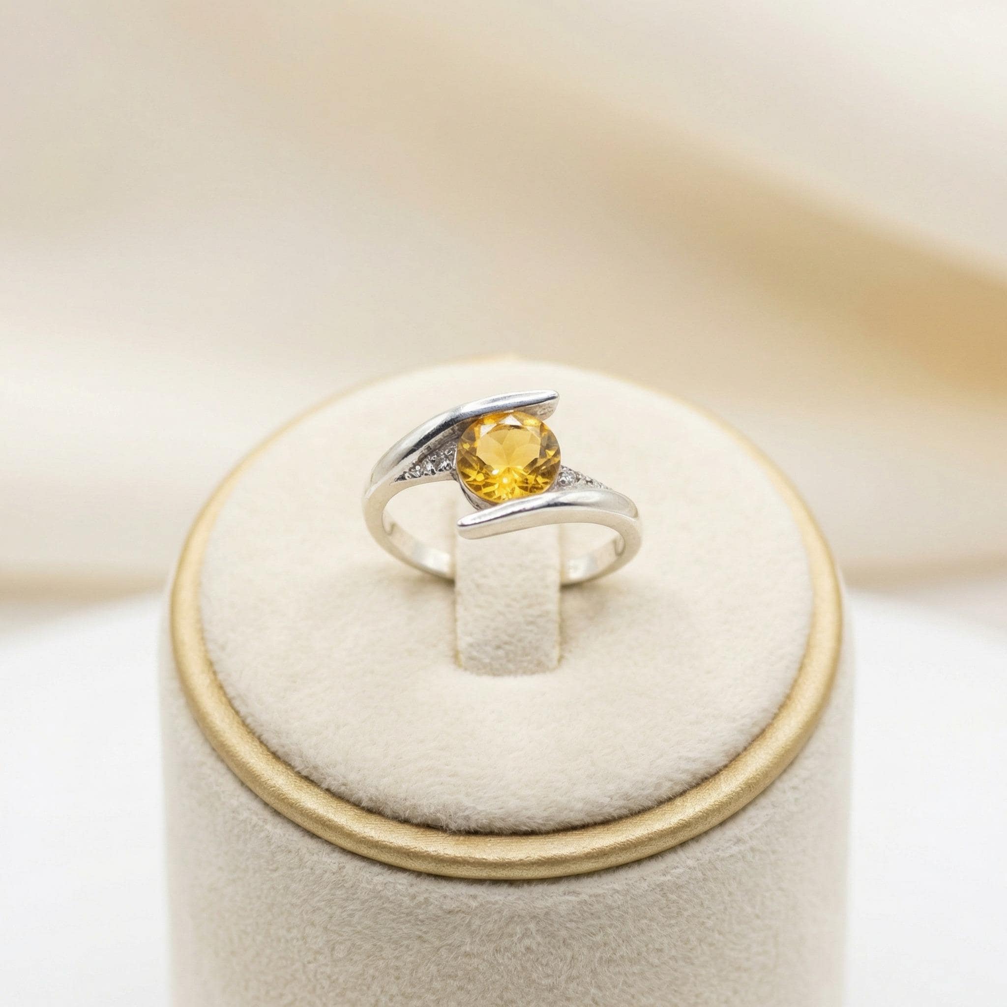 Natural Citrine Round Ring | 925 Sterling Silver | November Birthstone | Minimalist Gemstone Band | Handmade in Jaipur