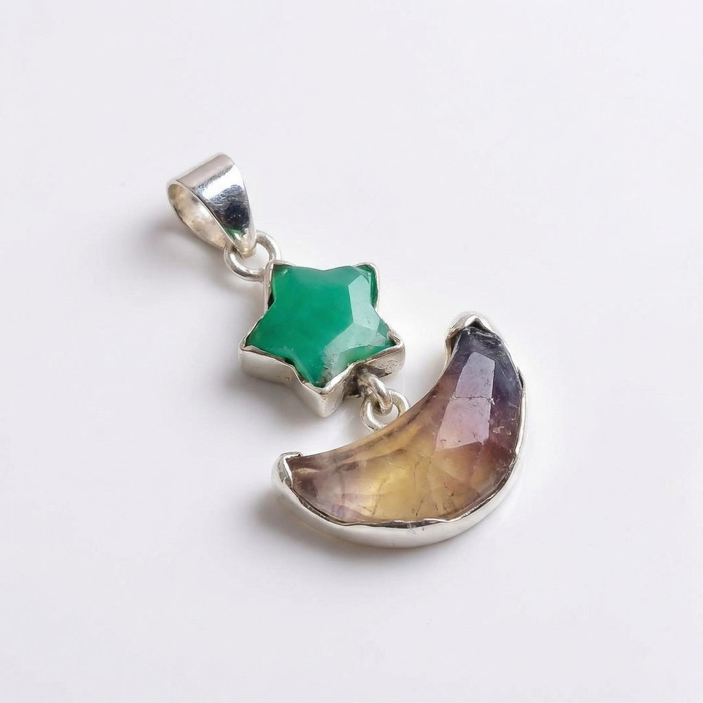 Star Moon Pendant: 925 Sterling Silver Celestial Necklace