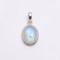 Oval Rainbow Moonstone Pendant – Sterling Silver Boho Gemstone Necklace