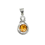 Citrine Halo Pendant - Sterling Silver, November Birthstone Jewelry