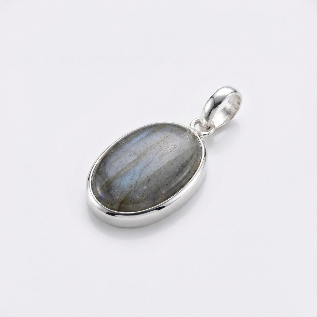 Labradorite Oval Pendant: Sterling Silver Celestial Necklace