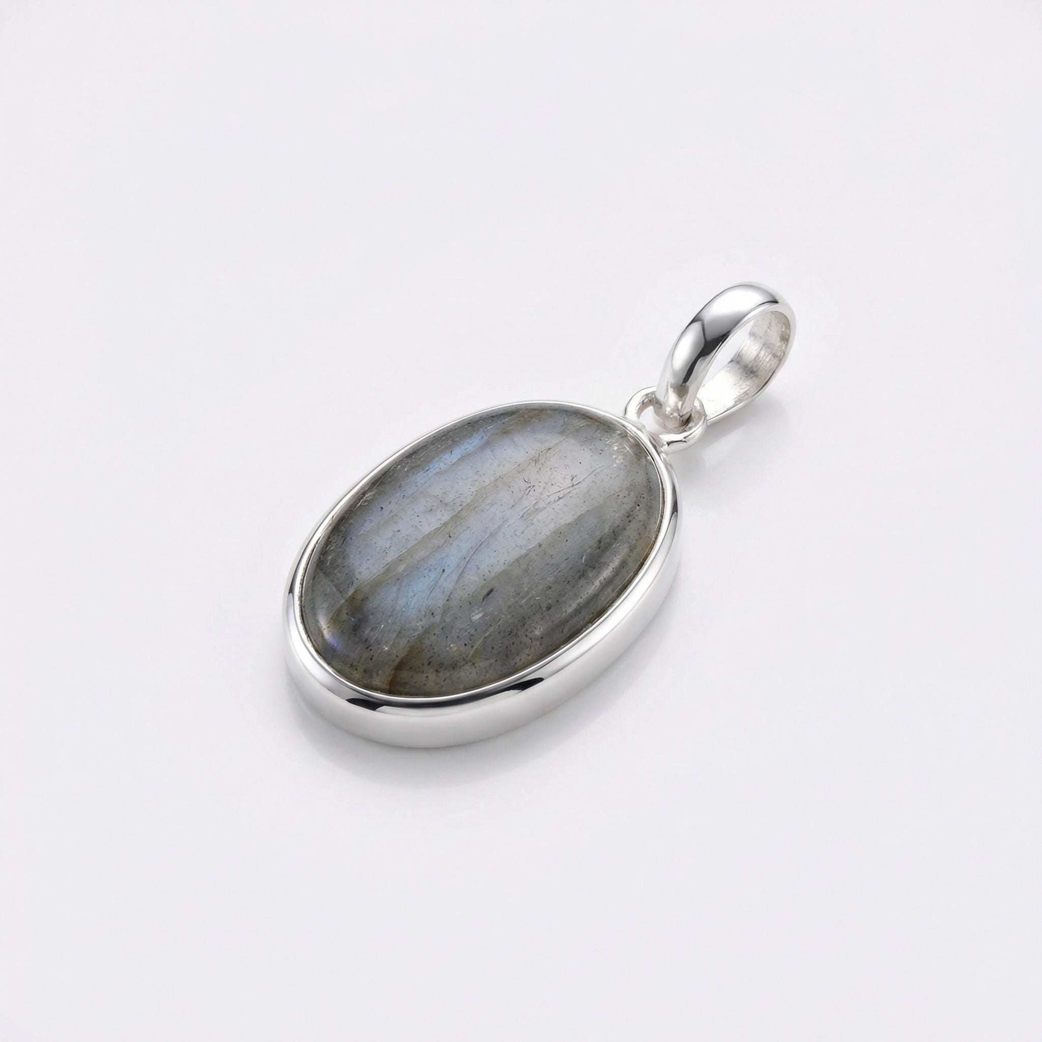 Labradorite Oval Pendant: Sterling Silver Celestial Necklace