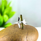 Raw Green Tourmaline Bar Ring: Adjustable Sterling Silver Boho Jewelry