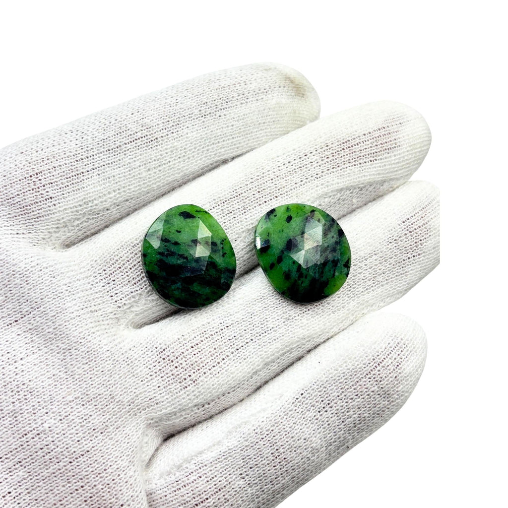 Rose Cut Green Sapphire Gemstone Slices: Natural Untreated Jewelry Pair