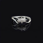 Sterling Silver CZ Flower Ring, Rhodium-Plated Pavé Stacking Band