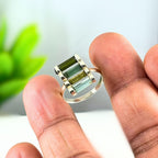 Raw Green Tourmaline Bar Ring: Sterling Silver October Birthstone
