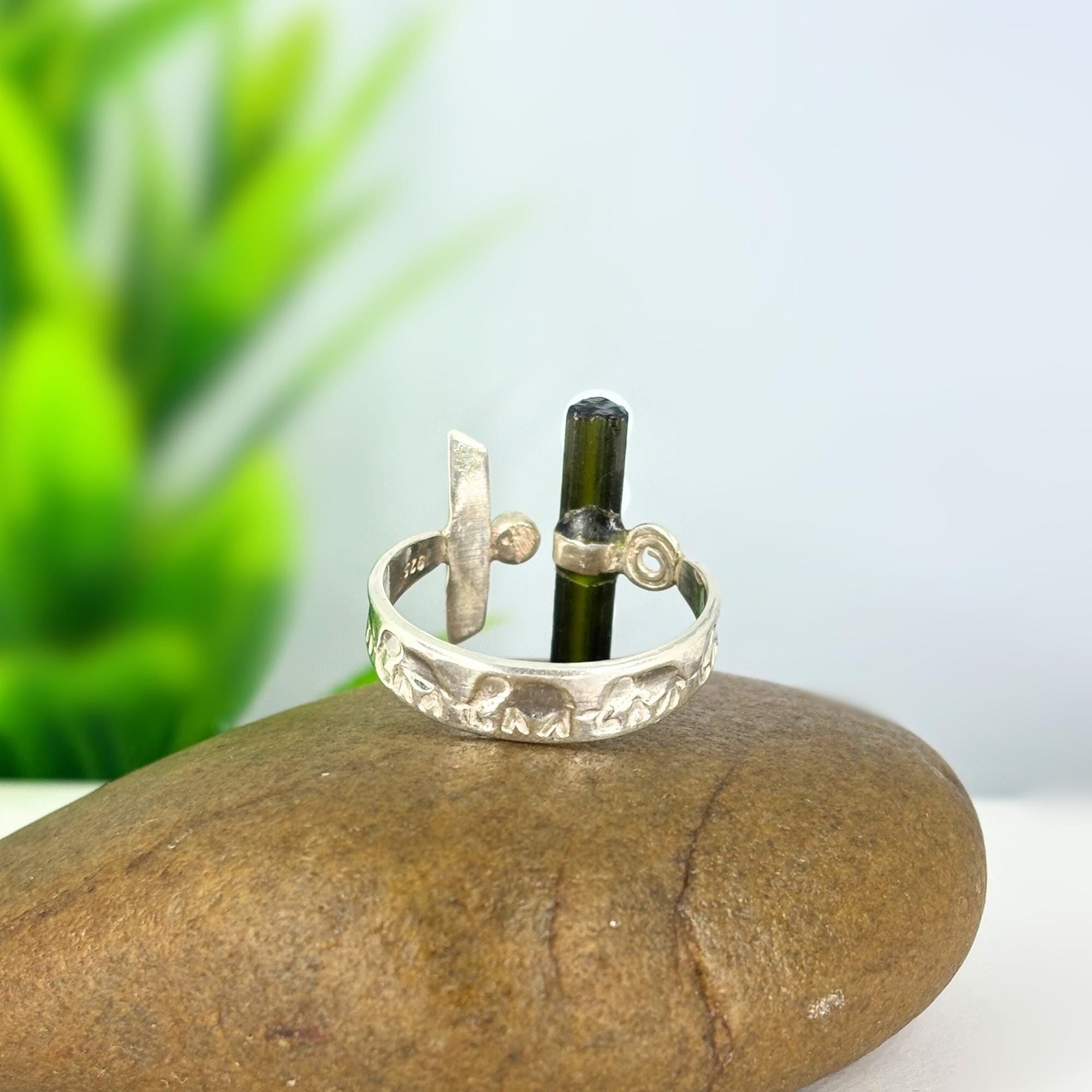 Raw Green Tourmaline Bar Sterling Silver Ring | Handmade Stacking Ring | Minimalist Gemstone Jewelry Gift