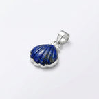 Natural Lapis Lazuli Scallop Sterling Silver Pendant - Textured Blue Gemstone Shell