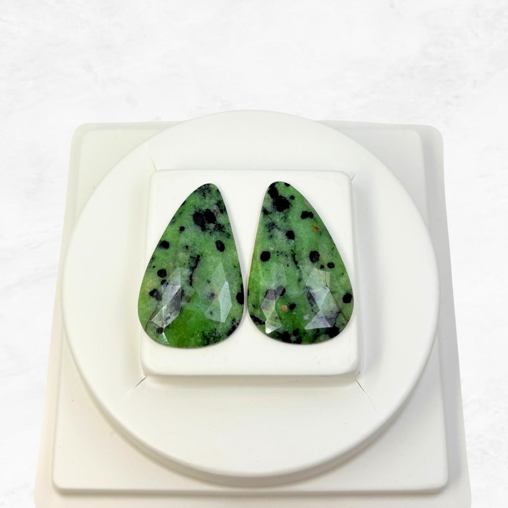 Natural Green Sapphire Slices: Rose Cut Gemstone Pair, Jewelry Making