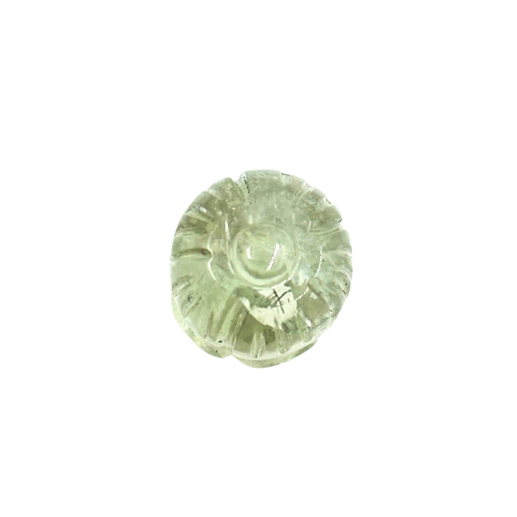 Hand-Carved Green Amethyst Lotus Gemstone, Prasiolite Carving