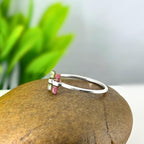 Watermelon Tourmaline Bar Sterling Silver Ring | Raw Gemstone Stacking Ring | Handmade Minimalist Statement Jewelry