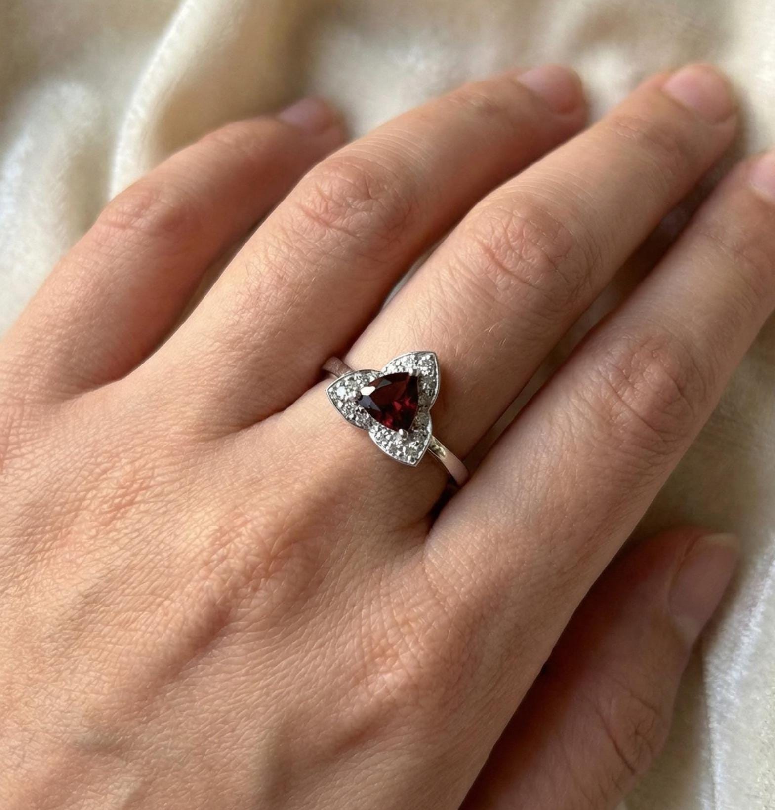 Natural Garnet Ring | 925 Sterling Silver | January Birthstone | Floral Gemstone Band | Handmade in Jaipur