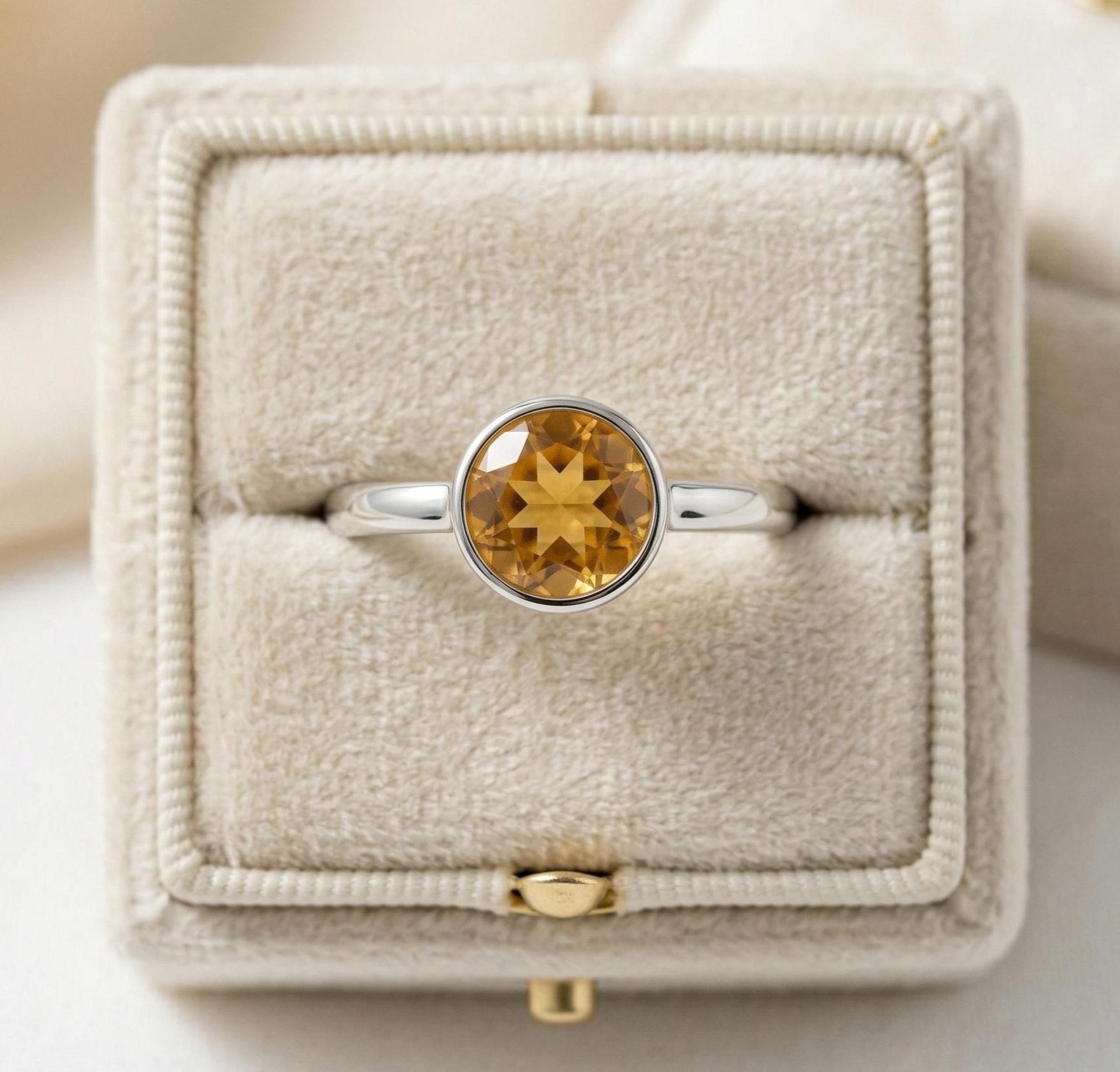 Citrine Ring: Minimalist Sterling Silver Gemstone - November Birthstone