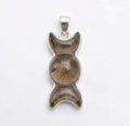 Triple Moon Smoky Quartz Sterling Silver Pendant - Mystical Triple Goddess Phase