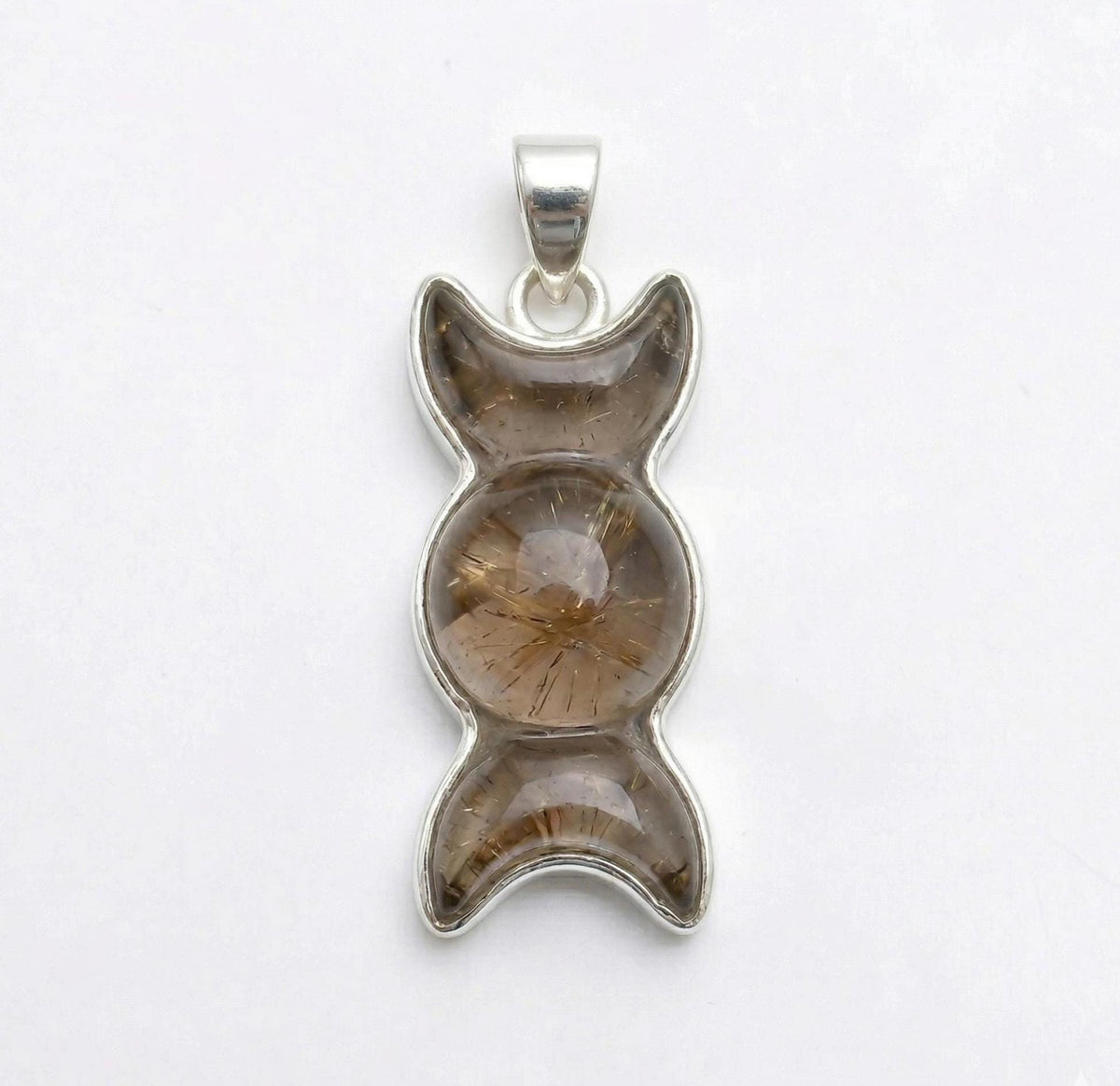 Triple Moon Smoky Quartz Sterling Silver Pendant - Mystical Triple Goddess Phase