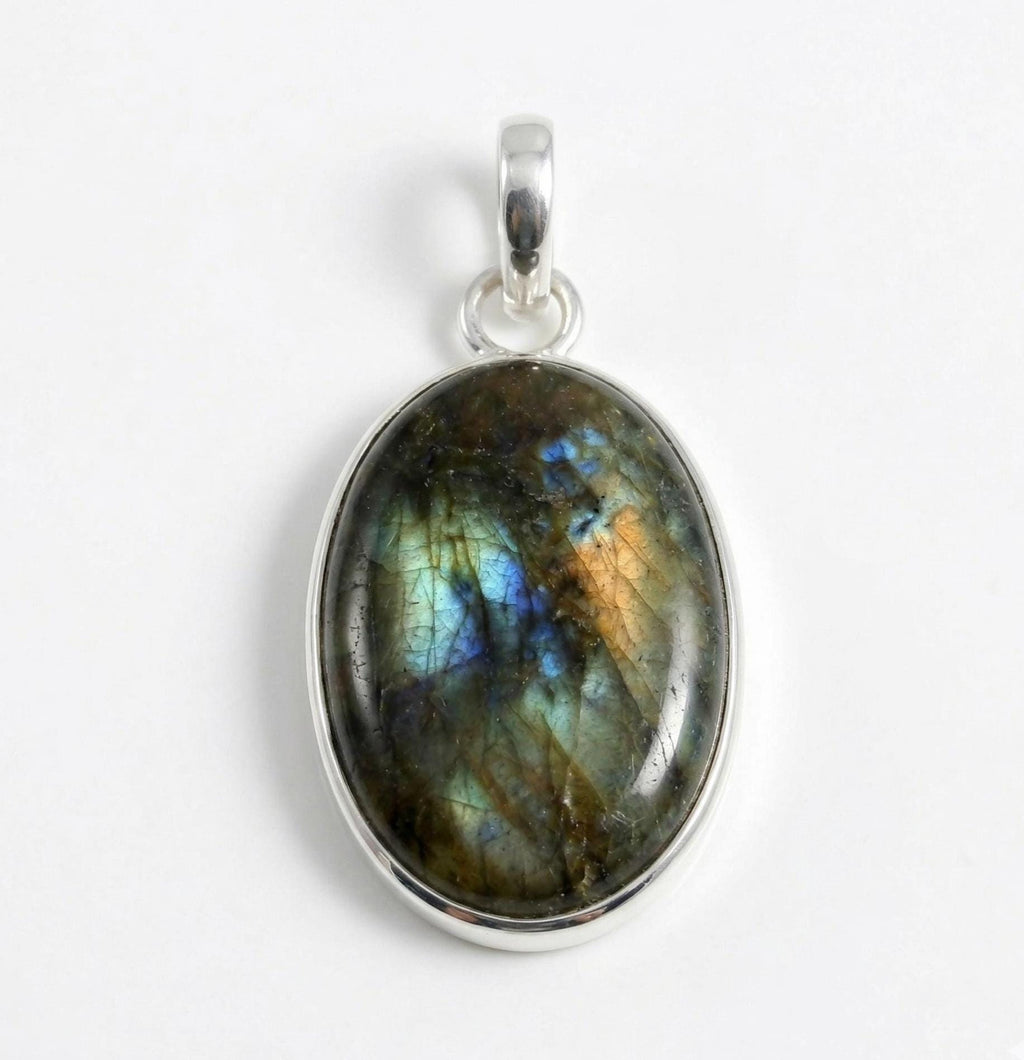 Labradorite Oval Pendant: Sterling Silver Celestial Necklace