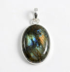 Labradorite Oval Pendant: Sterling Silver Celestial Necklace