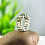 Raw Green Tourmaline Ring: Sterling Silver October Birthstone Boho Band
