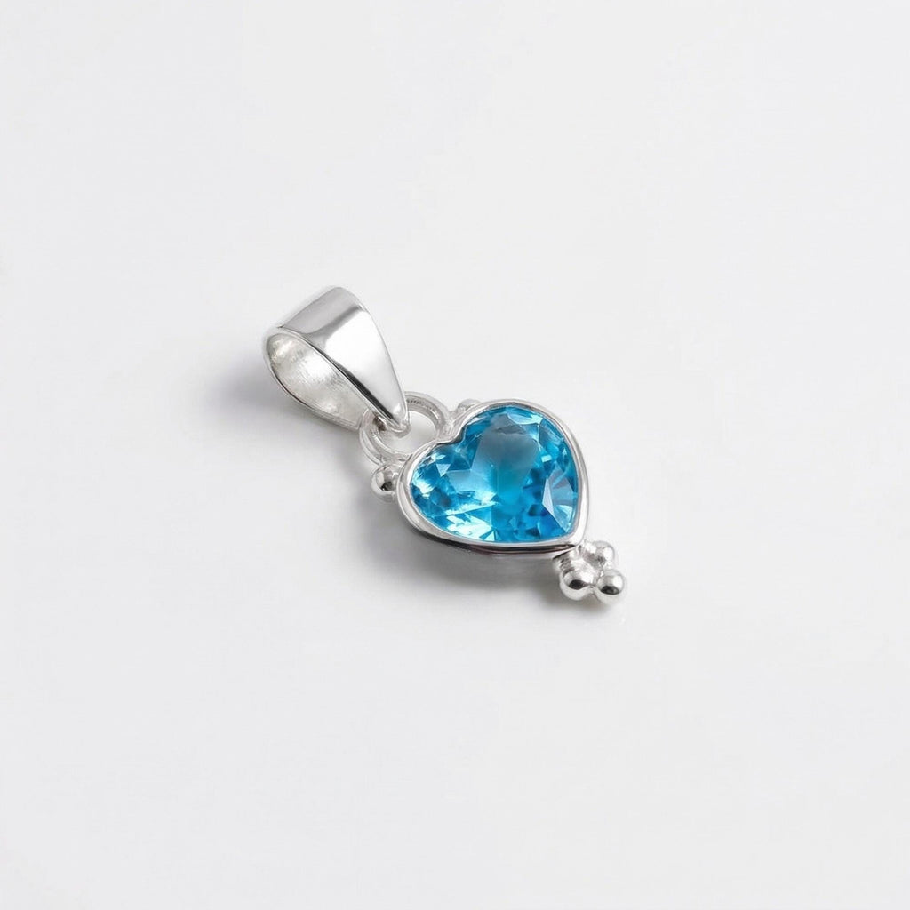Blue Topaz Inverted Heart Pendant – Sterling Silver Sky Blue Gemstone Necklace