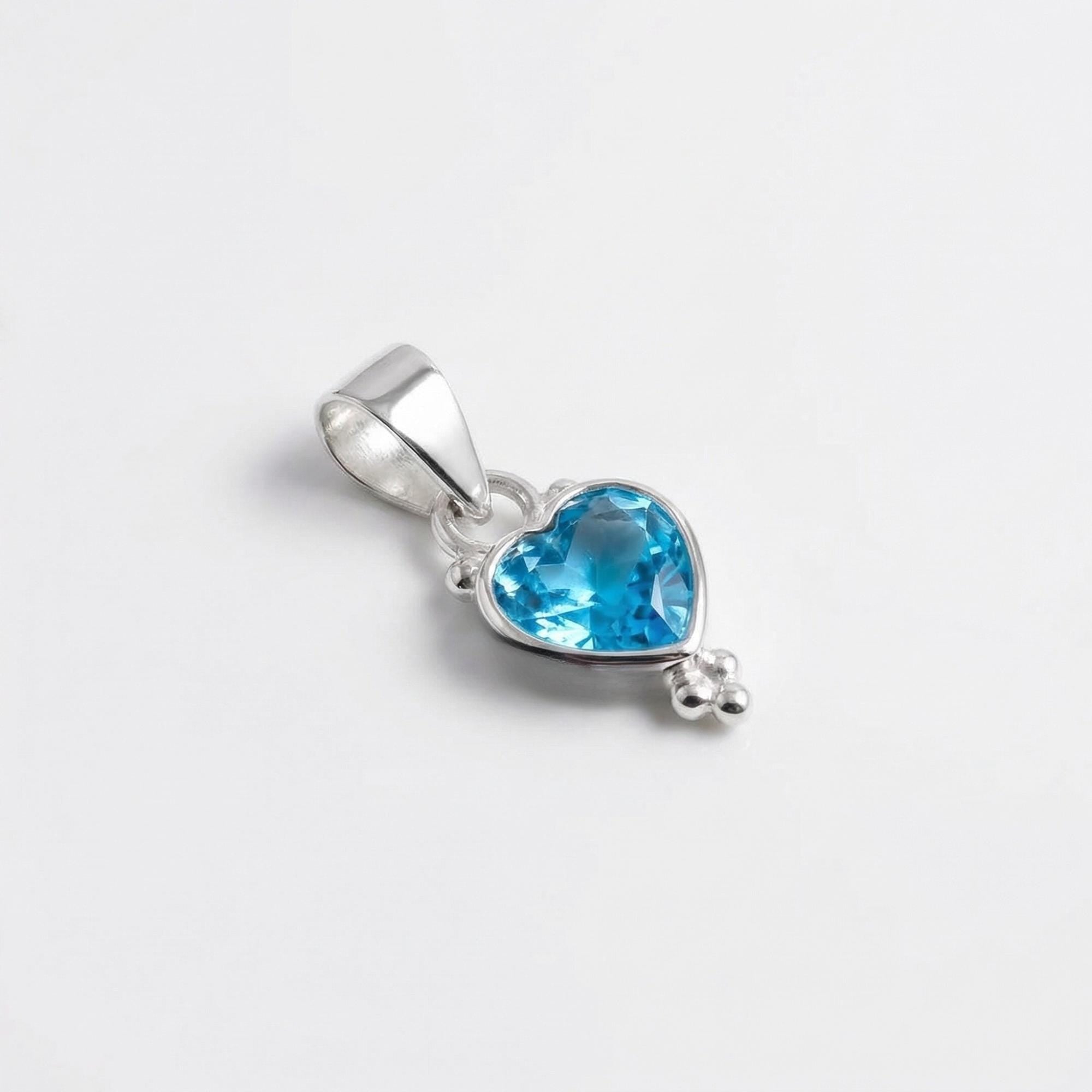 Blue Topaz Inverted Heart Pendant – Sterling Silver Sky Blue Gemstone Necklace