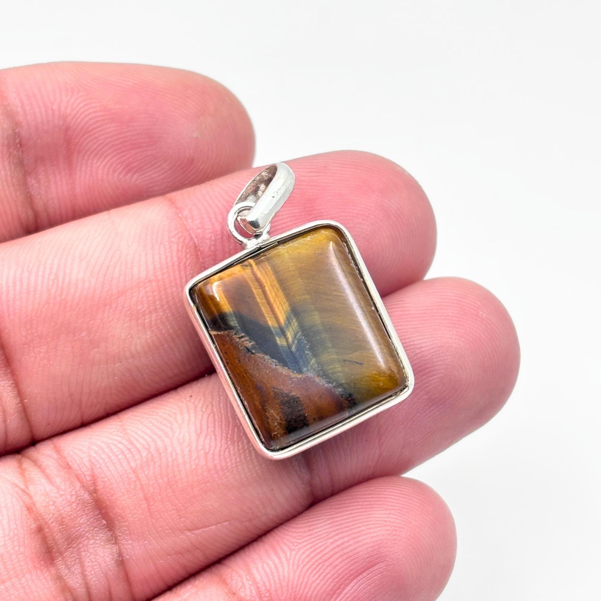 Tiger Eye Pendant Necklace, 925 Sterling Silver Natural Gemstone Protection Necklace, Healing Crystal Gift for Her