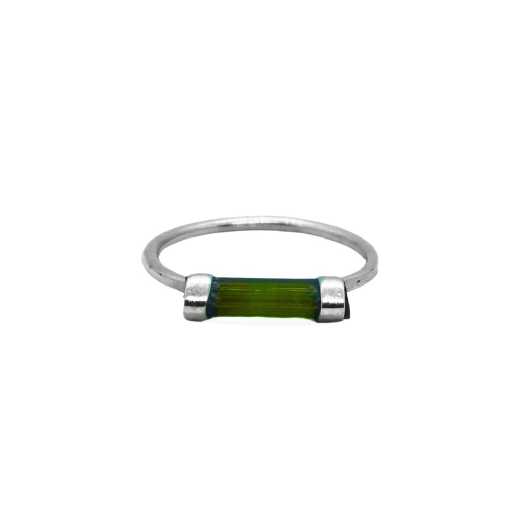 Raw Green Tourmaline Bar Ring: Handcrafted Sterling Silver Minimalist Ring