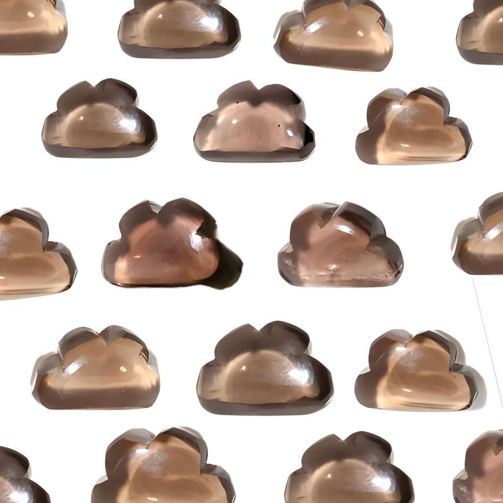 Smoky Quartz Cloud Charms, Carved Briolettes, 11mm