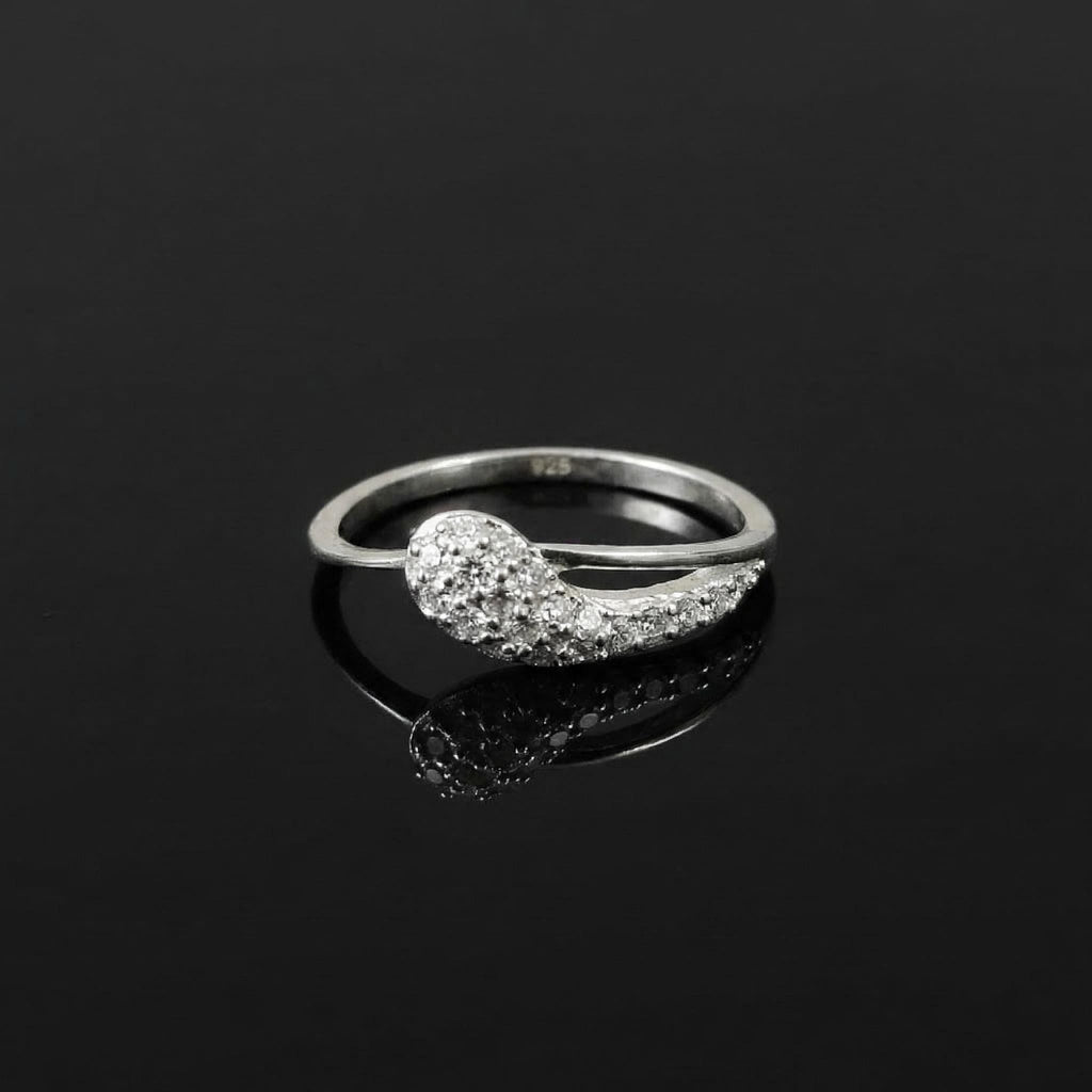 Sterling Silver CZ Teardrop Ring, Pavé Tapered Band, Boho Stackable Jewelry