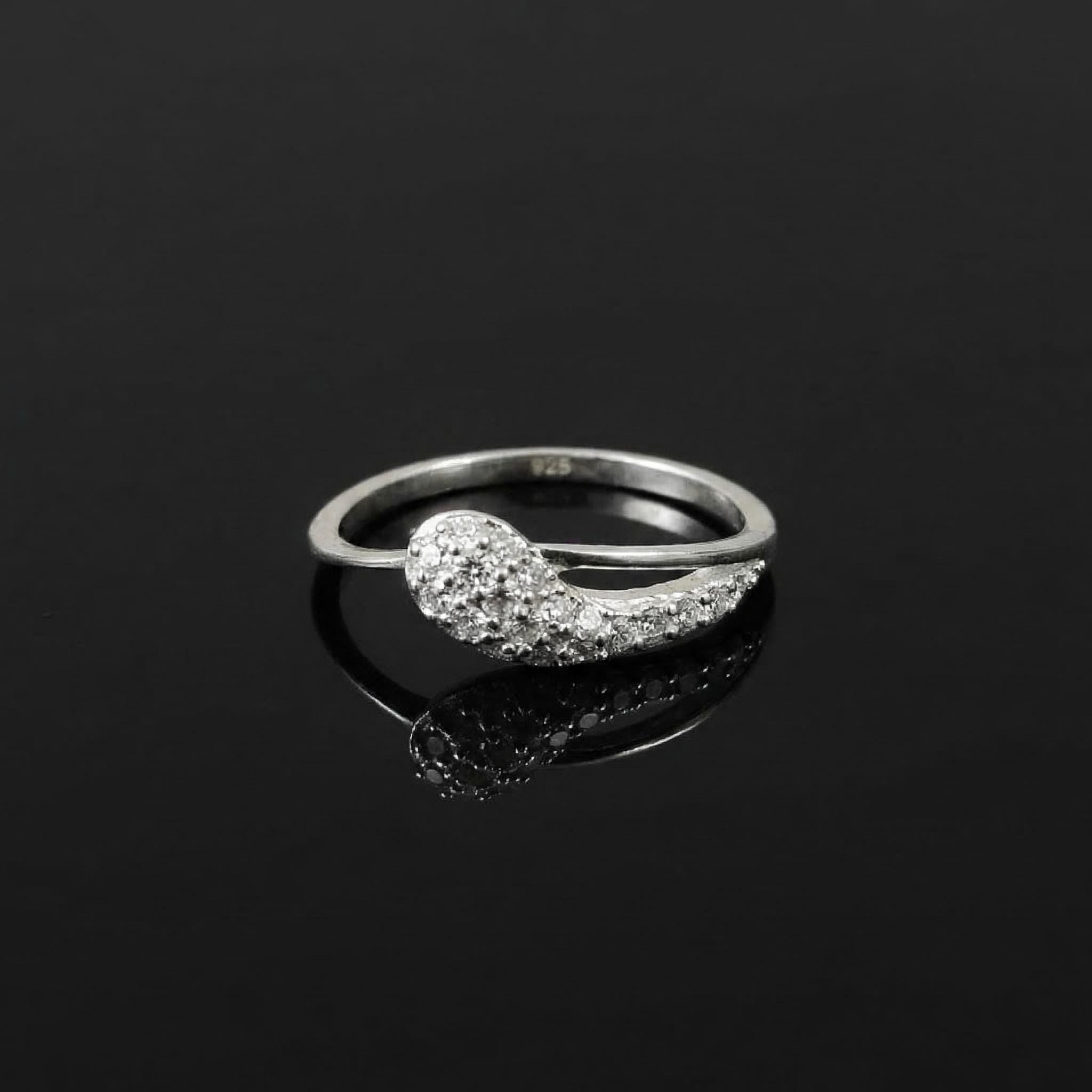 Sterling Silver CZ Teardrop Ring, Pavé Tapered Band, Boho Stackable Jewelry