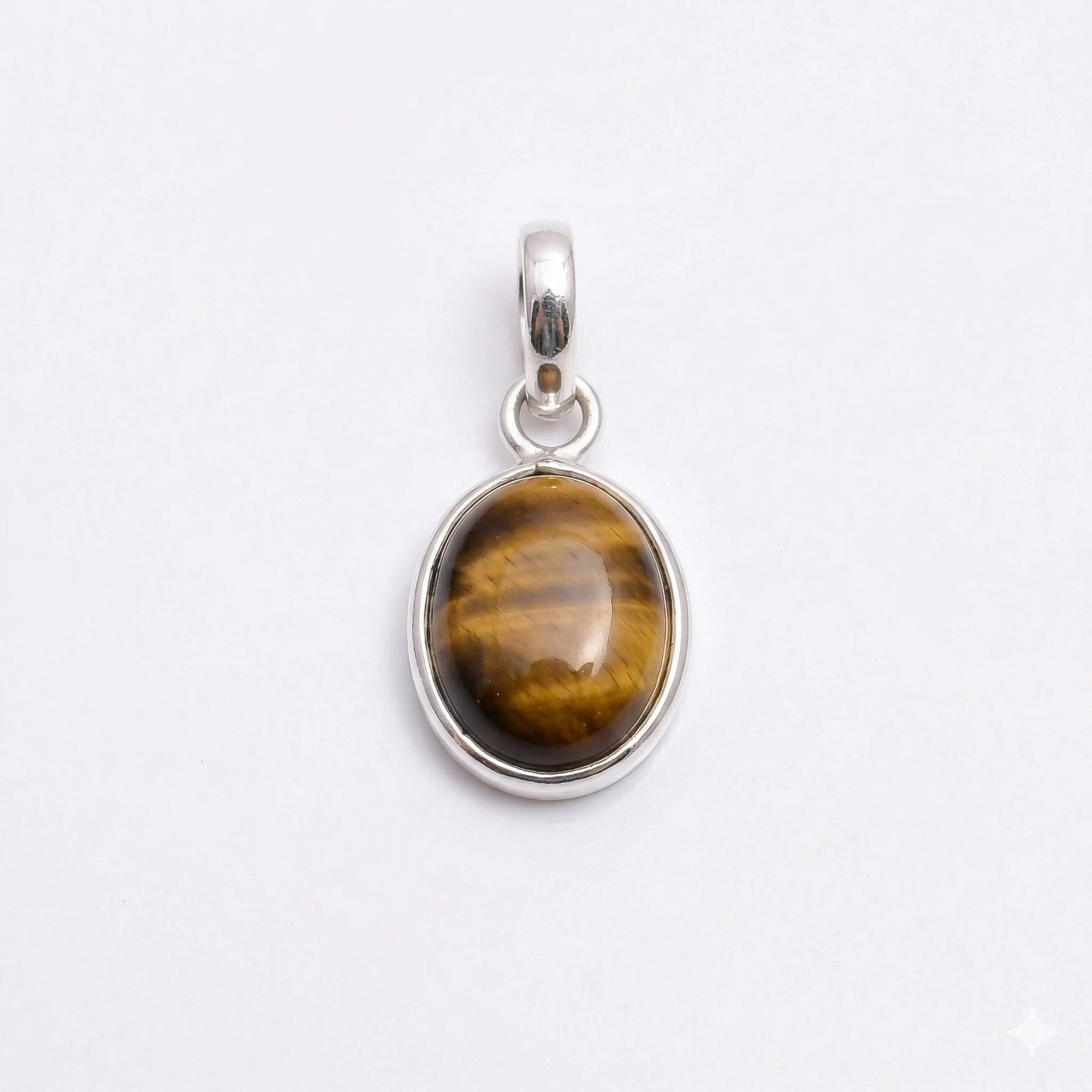 Tiger Eye Pendant Necklace: 925 Sterling Silver, Golden Brown Crystal