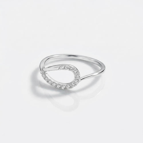 925 Sterling Silver Open Teardrop Ring, CZ Dainty Stackable Band Gift