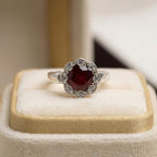 Natural Garnet Round Ring | 925 Sterling Silver | January Birthstone | Vintage Gemstone Band | Handmade in Jaipur