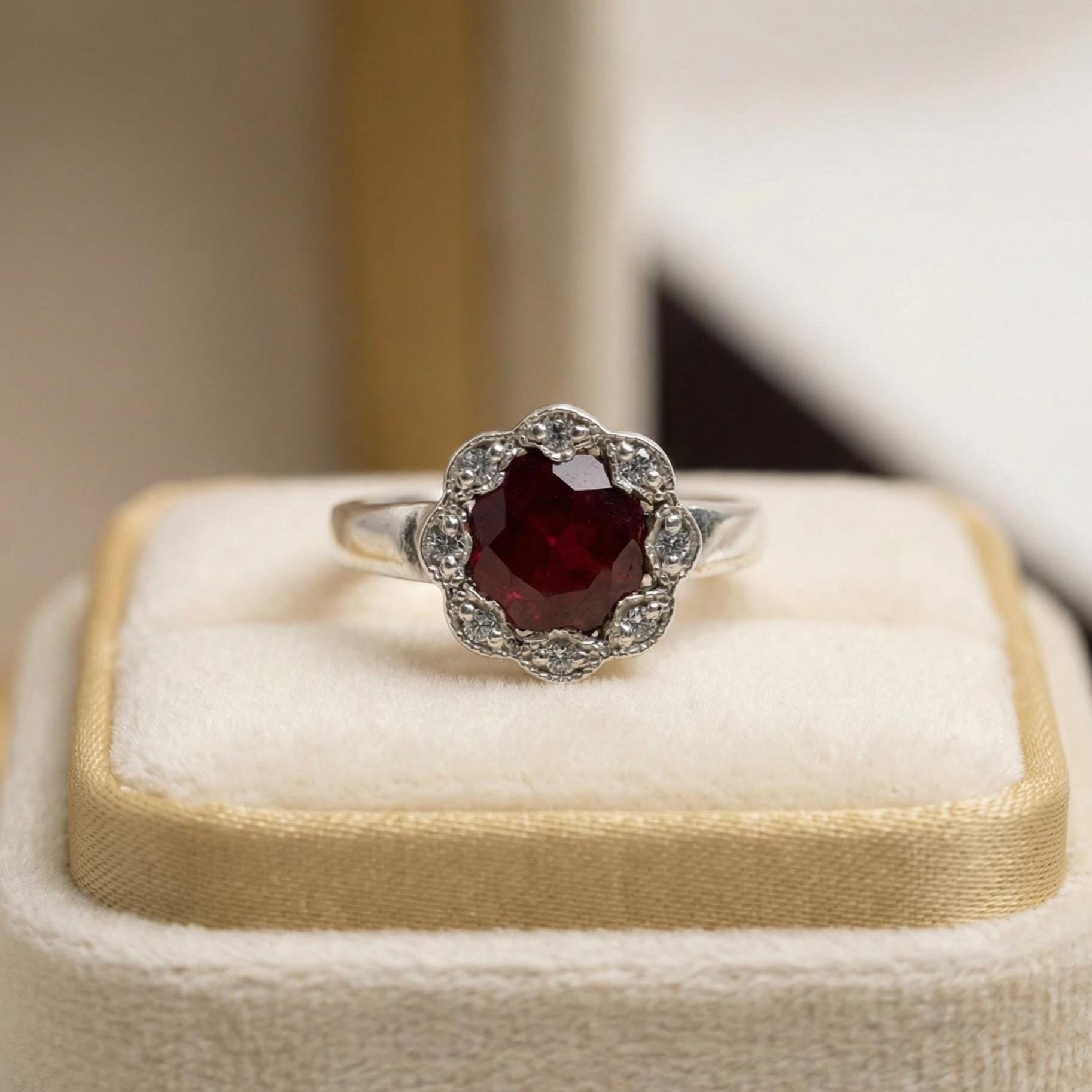 Natural Garnet Round Ring | 925 Sterling Silver | January Birthstone | Vintage Gemstone Band | Handmade in Jaipur
