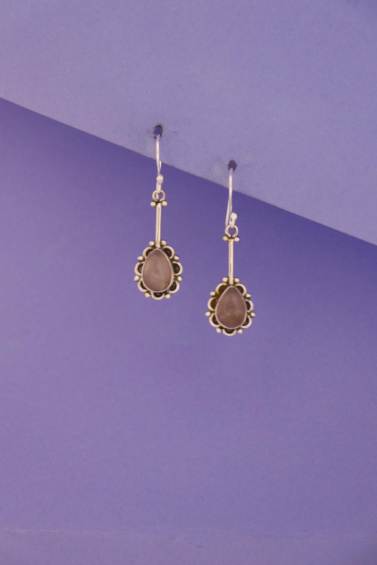 Rose Quartz Pear Drop Earrings | Sterling Silver Dangle | Handmade Gemstone Jewelry