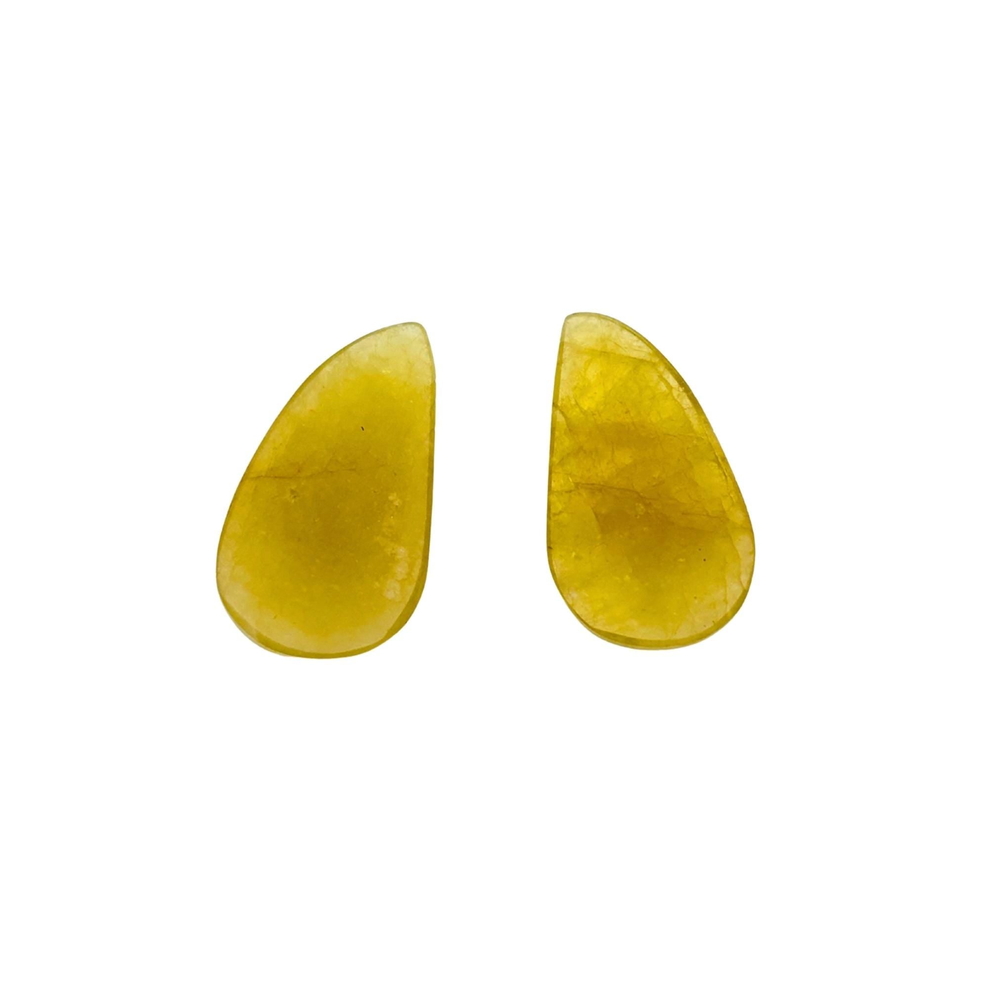 Untreated Yellow Sapphire Pair: Rose Cut Gemstone Slices, Flat Back
