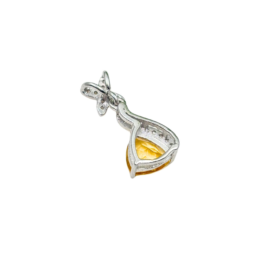Citrine Trillion Pendant – Sterling Silver CZ Flower Drop, November Birthstone